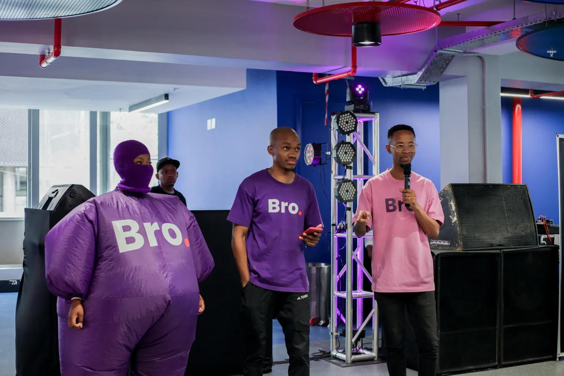 Live Bro campus activation with MC and inflatable mascot