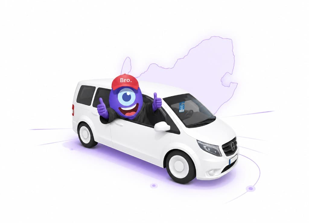 Bro mascot riding in the Bro van