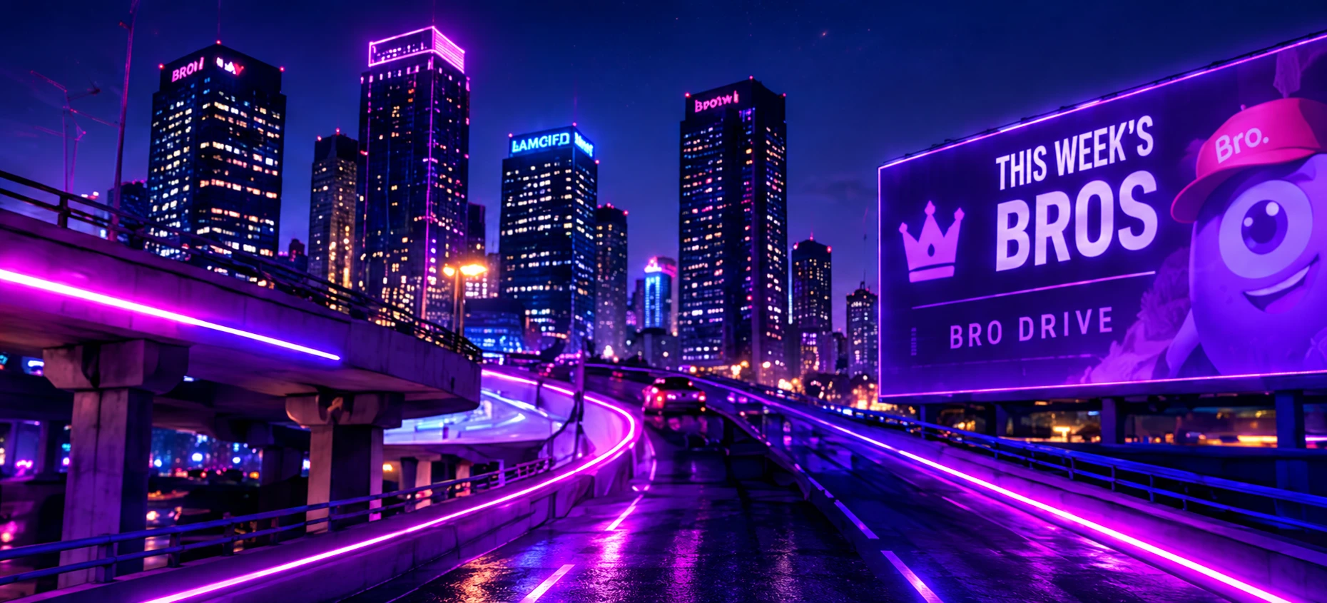 Johannesburg skyline and Bro Drive billboard at night