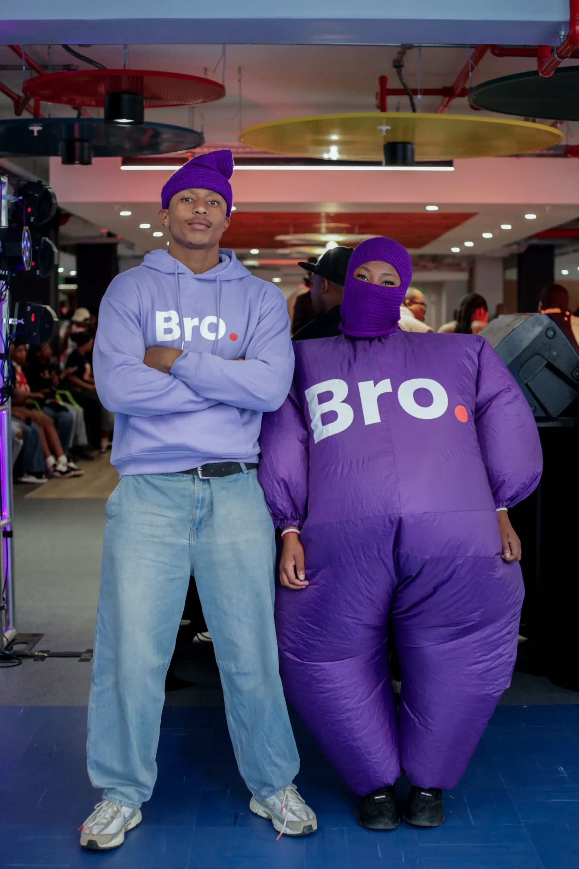 Bro streetwear and mascot at a campus community event