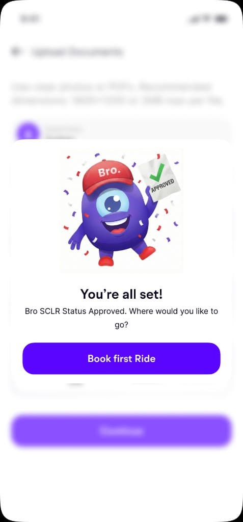 Bro SCLR approval success, book your first discounted ride